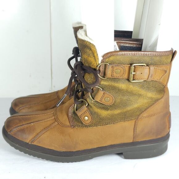 UGG Women's Cecile US 8 Brown Leather Waterproof Sheepskin Lined Duck Boots - Picture 2 of 15